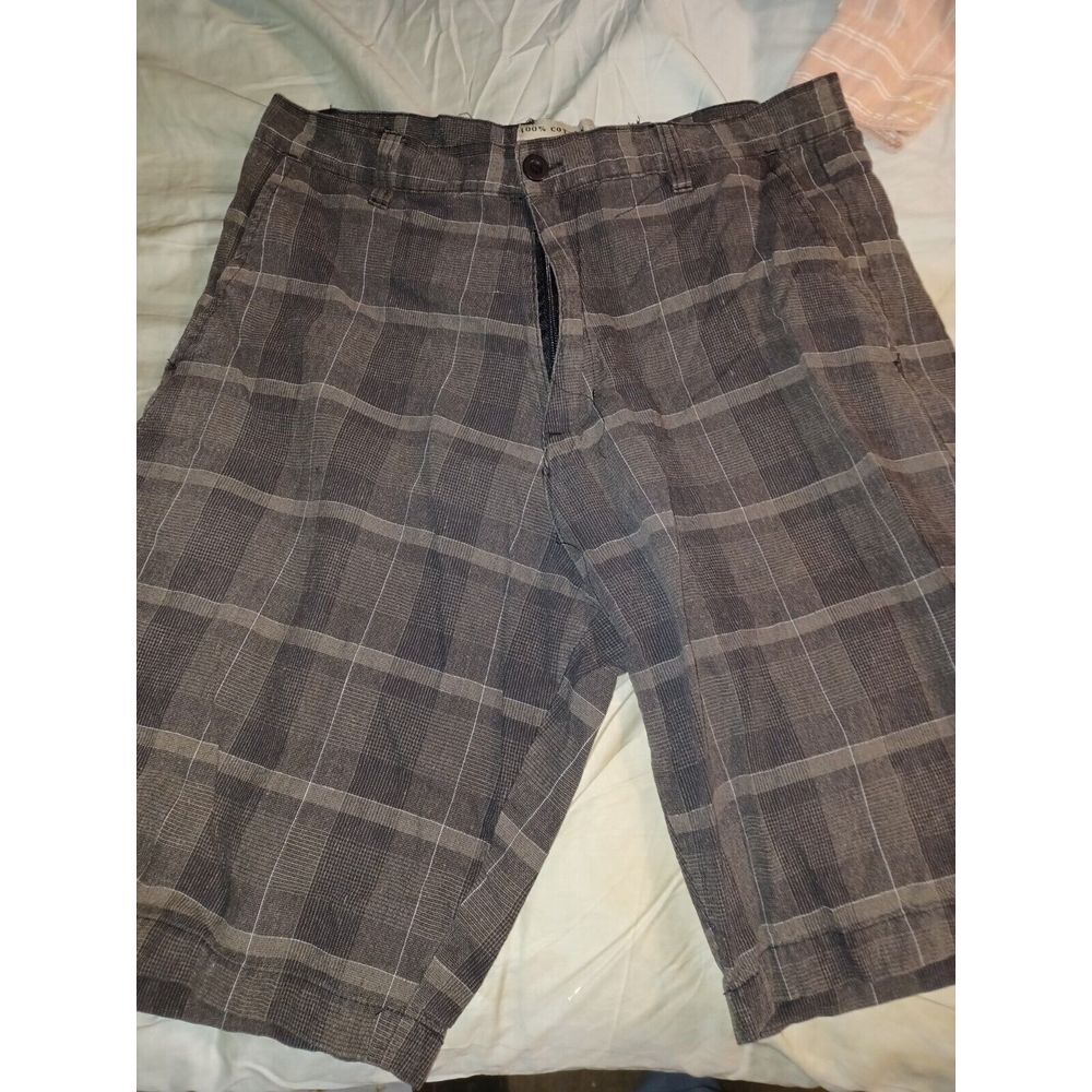 Adolfo Mens Brown Plaid Shorts‎ 32 Extra Back Pocket Cotton Feels Like Linen